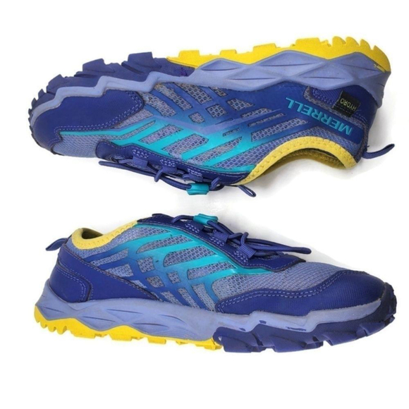 Merrell Hydro Run Lavender Teal Yellow Leather Mesh Bungee Lace Water Sneakers - Picture 8 of 11